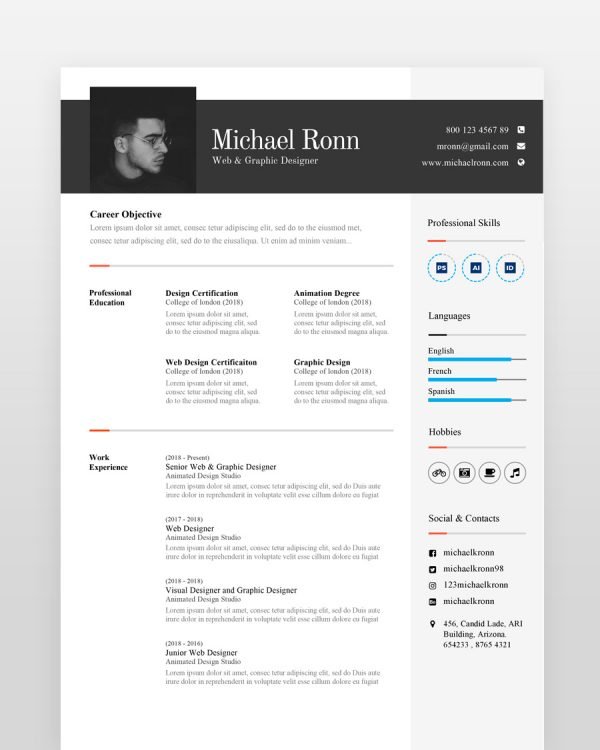 Clean Minimal Resume Template - resumedesigns.in