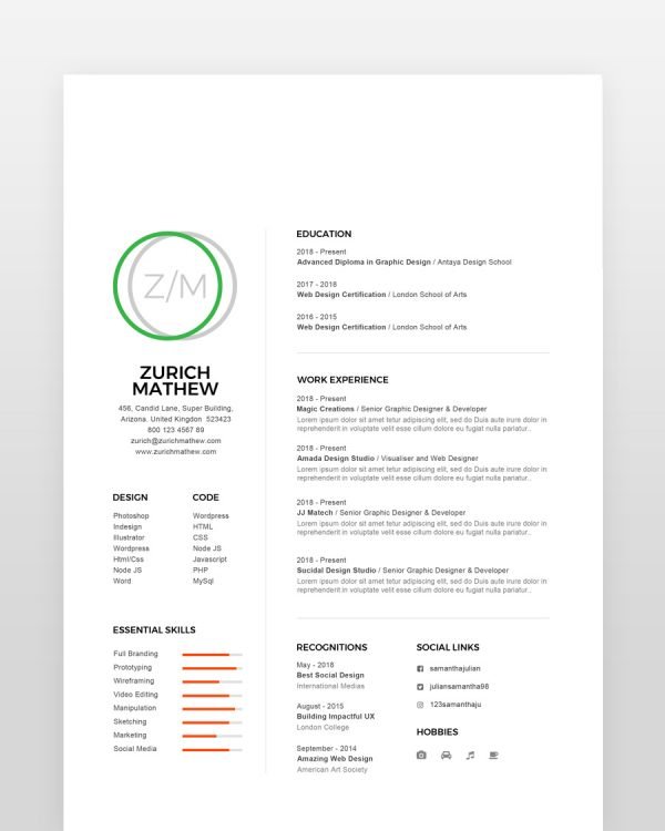 Clean Simple Resume Template - resumedesigns.in