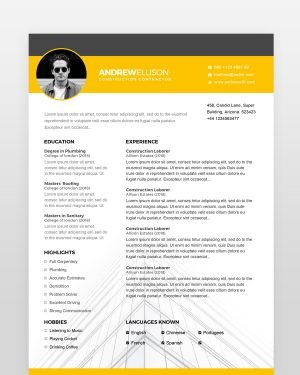 Construction Resume Template - resumedesigns.in