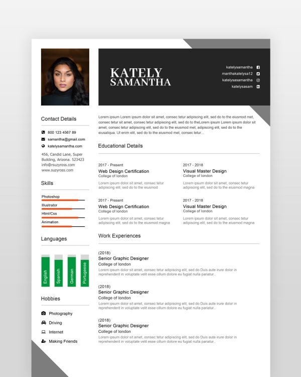 Girl Designer Resume Template - resumedesigns.in