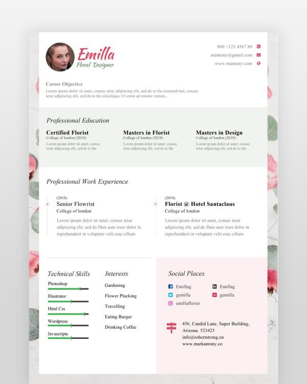 Girly Resume Template - resumedesigns.in