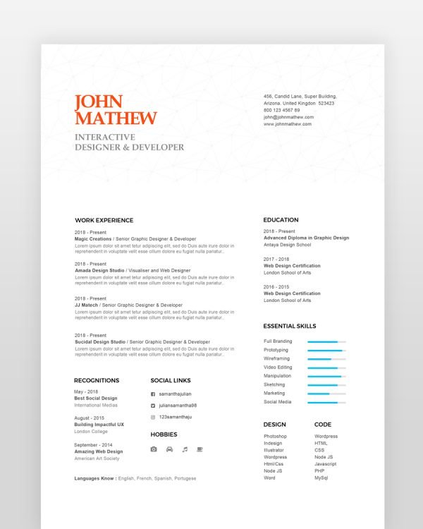 Modern Graphic Designer Resume - resumedesigns.in