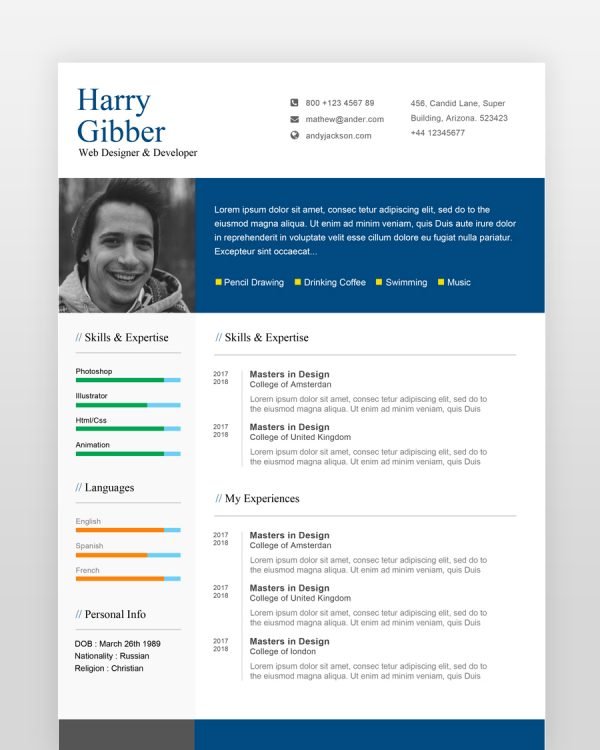 Modern One Page Resume Template - resumedesigns.in