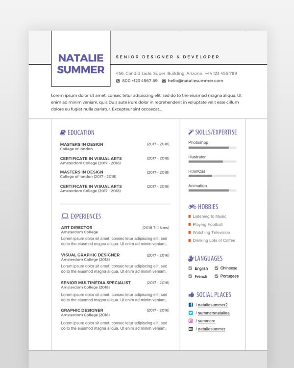 Modern Simple Resume Template - resumedesigns.in