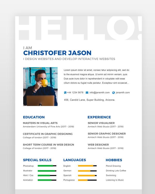 One Page Designer Resume - resumedesigns.in