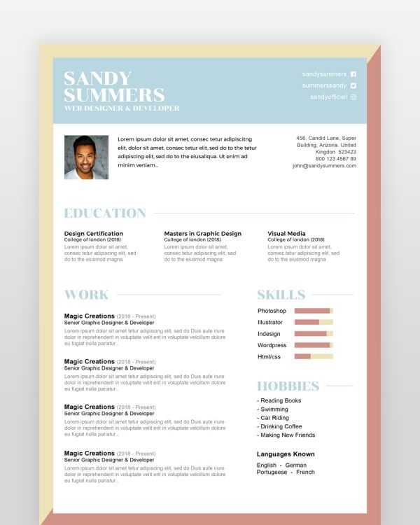 Simple Creative Designer Resume - resumedesigns.in