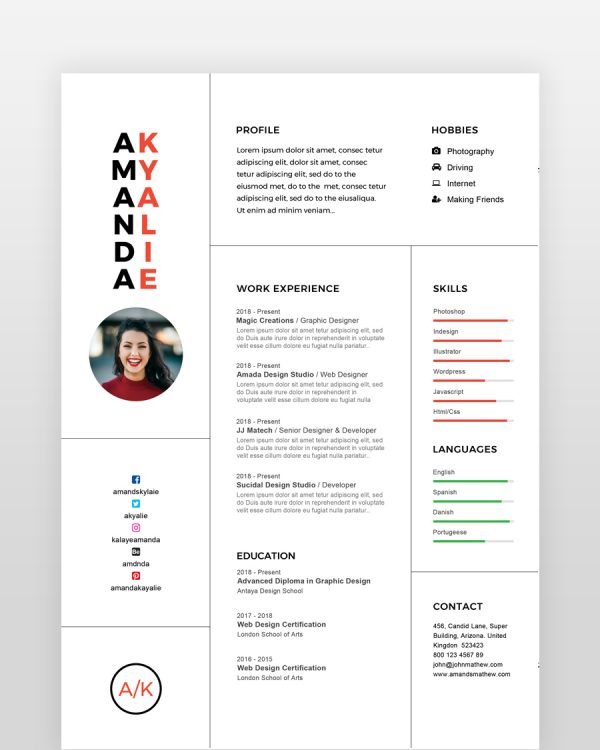 Clean Professional Minimal Resume - resumedesigns.in