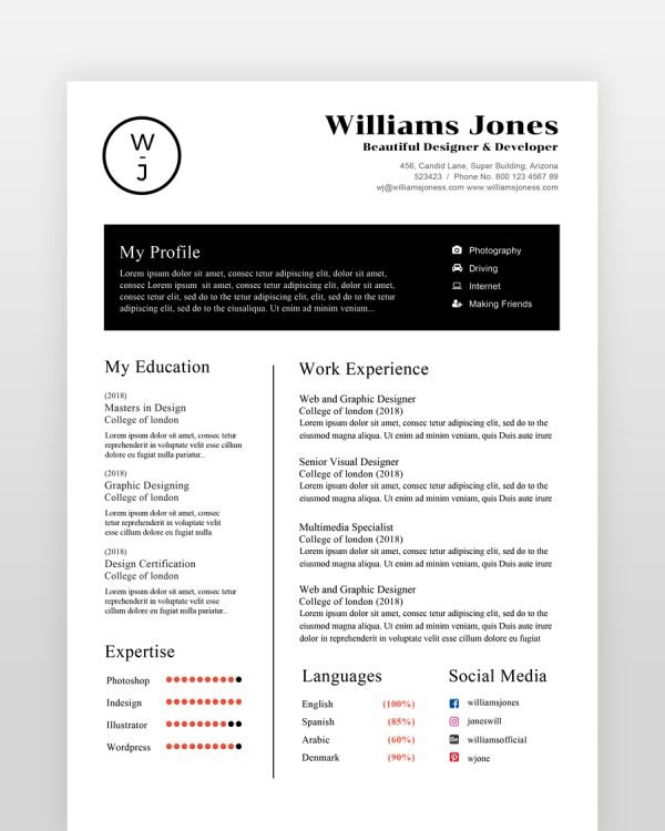 Corporate Minimal Resume Template - resumedesigns.in