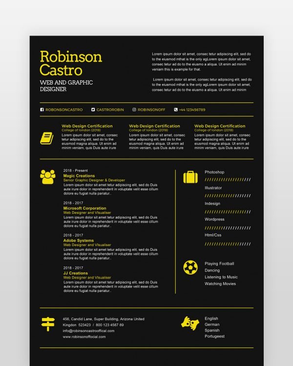 Single Page Designer Resume - resumedesigns.in