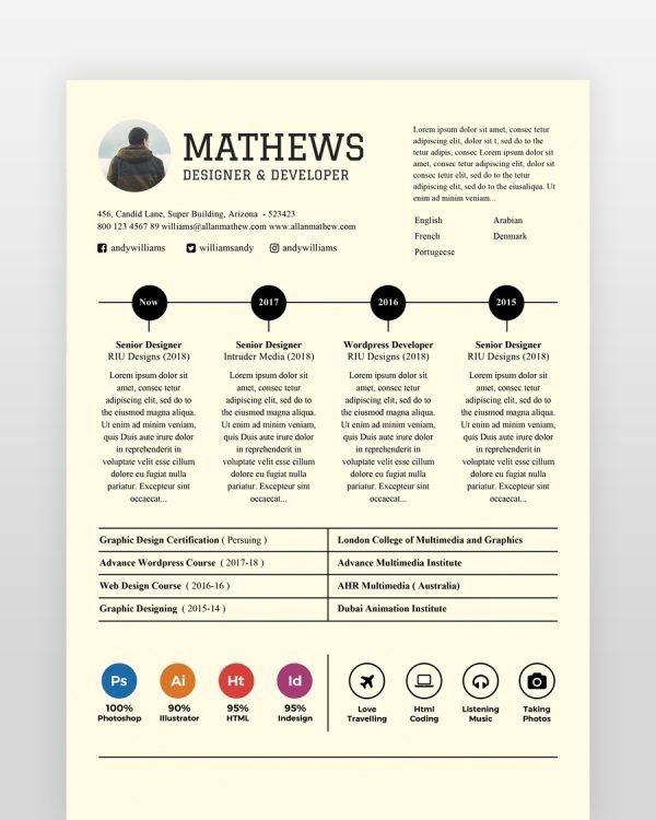 Experienced Designer Resume Template - resumedesigns.in