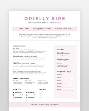 Girly Web Designer Resume Template - resumedesigns.in