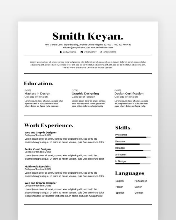 Minimal Professional Resume - resumedesigns.in