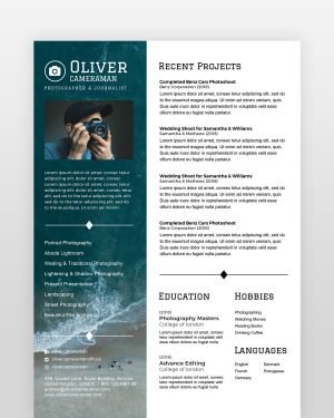 Professional Photographer Resume - resumedesigns.in