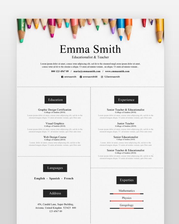 Teacher Resume Template - resumedesigns.in