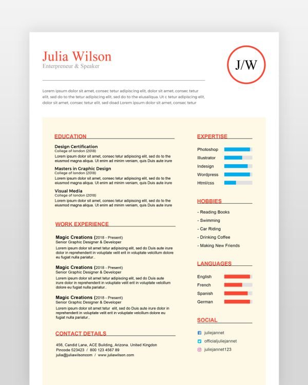 Multipurpose Resume Template - resumedesigns.in